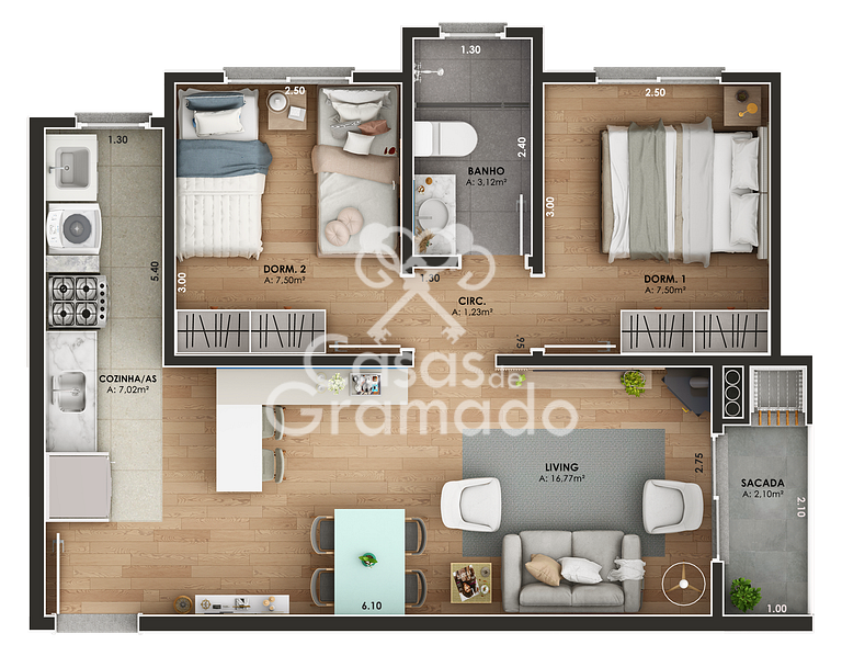 Apartamento na planta à venda, 2 quartos,1 Suíte, 01 vaga -